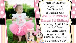 1st Year Birthday Invitation Card Minnie Mouse Invitations 1st Birthday with Images