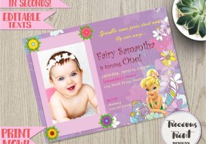 1st Year Birthday Invitation Card Tinkerbell Birthday Invitation Editable Fairy