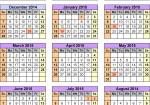 2014-2015 Academic Calendar Template Academic Calendars 2014 2015 as Free Printable Excel Templates