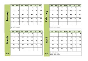 2015 Calendar by Month Template 2015 Four Monthly Calendar Template Free Printable Templates