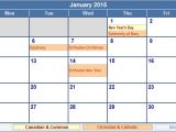 2015 Calendar Template with Canadian Holidays January 2015 Canada Calendar with Holidays for Printing
