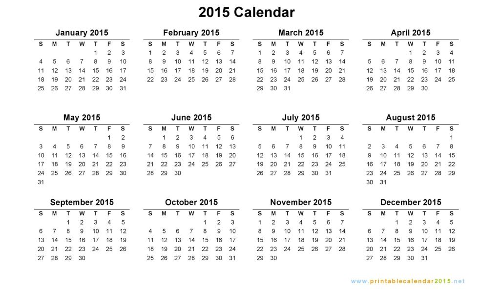 2015 Yearly Calendar Template In Landscape format Printable Yearly ...