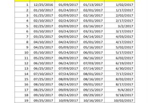 2017 Biweekly Payroll Calendar Template Excel Biweekly Pay Schedule Template