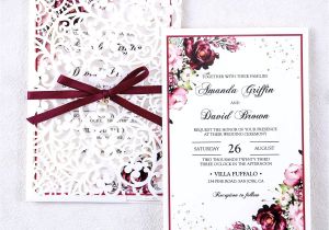 5 X 7 Blank Cards and Envelopes Dreambuilt 5×7 2 Inch 50pcs Blank Burgundy Laser Cut Wedding Invitations with Envelopes and Ribbon Belly Band Pearl Embellishments Wedding Invitation