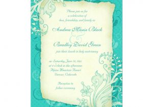 5 X 7 Invitation Card Turquoise and Ivory Floral Wedding Invitation Zazzle Com