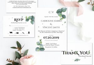 5 X 7 Thank You Card Template Greenery Wedding Invitation Suite Printable Wedding