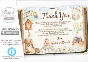 5 X 7 Thank You Cards Nursery Rhyme Baby Shower Thank You Card Mother Goose Thank