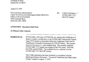 510 K Cover Letter Fda 510 K Submission Redacted