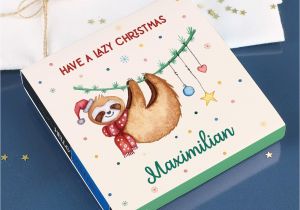 6 X 8 Christmas Photo Cards Lindt Hello Pralinen Lazy Christmas Mit Faultier Und Ihrem Wunschnamen