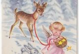 6 X 8 Christmas Photo Cards Vintage Greeting Card Christmas Snow Deer Angel Bunny E587