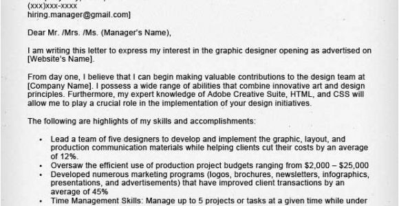 A Cover Letter is Designed to Graphic Designer Cover Letter Samples Resume Genius