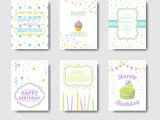 A Cute Happy Birthday Card Birthday Cards Set Stock Vector Illustration Of Cake