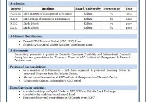 A Professional Resume for Fresher Sample Of A Beautiful Resume format Of Mba Fresher