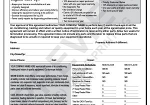 Ac Service Contract Template Hv 1035 Hvac Maintenance Service Agreement with Backside
