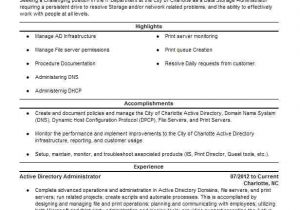 Active Directory Basic Resume Active Directory Administrator Resume Sample Livecareer