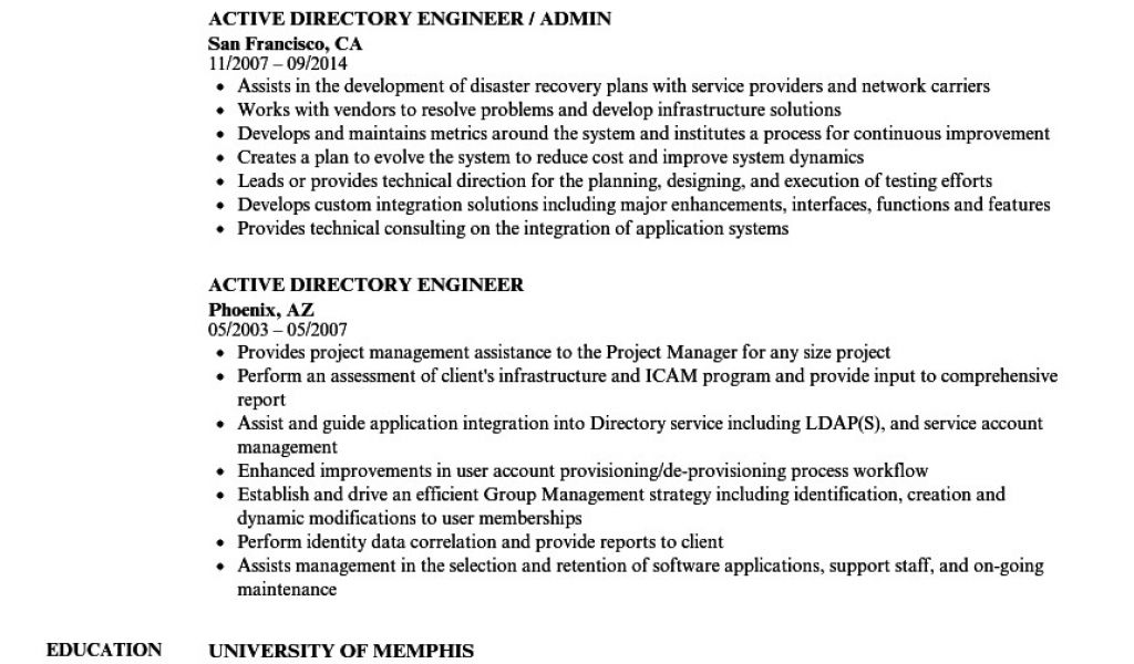 Active Directory Basic Resume Active Directory Engineer Resume Samples Velvet Jobs Williamson