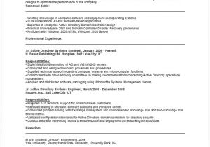 Active Directory Basic Resume Active Directory Systems Engineer Resume Resume Sample