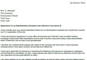 Admin assistant Cover Letter Uk Application Letter as Administrative assistant Platinum