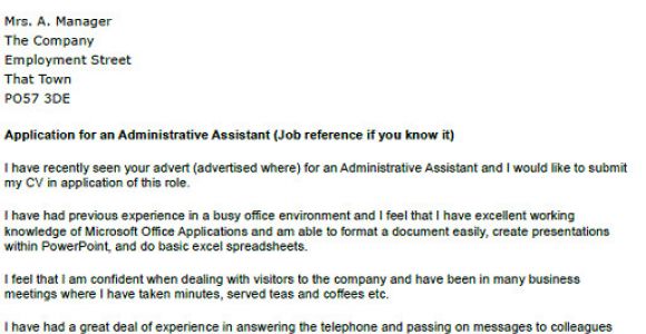 Admin assistant Cover Letter Uk Application Letter as Administrative assistant Platinum