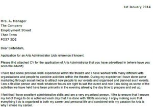 Adminstration Cover Letter Arts Administrator Cover Letter Example Icover org Uk