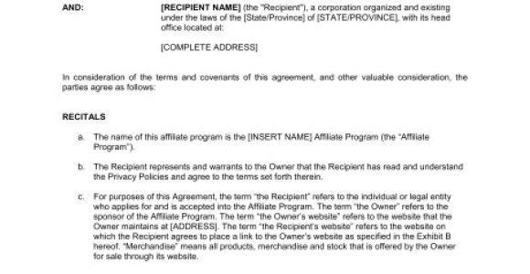 Affiliate Contract Template Affiliate Program Agreement Template Sample form