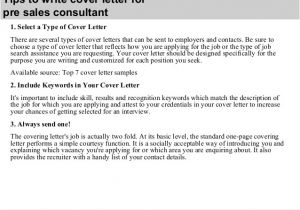 Already Written Cover Letters Pre Sales Consultant Cover Letter
