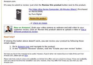 Amazon Email Template Trigger Email asking for Customer Reviews Video Reviews