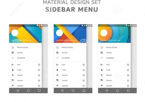 Android Gui Design Template Vector Set Of Material Design Sidebar Menu Templates Mail