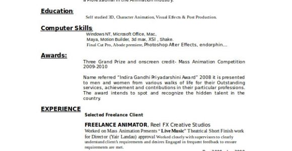 Animation Student Resume Animator Resume Template 7 Free Word Pdf Documents