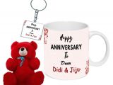Anniversary Card for Sister and Jiju Amkk Wedding Anniversary Gift Husband Wife Father Mother Sister Jiju Uncle Aunt Ceramic Gifting Mugs Multicolour Pack Of 1