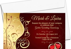 Anniversary Party Thank You Card Wording 10 Personalised Golden 50th 40th Ruby Wedding Anniversary Invitations Invites N6