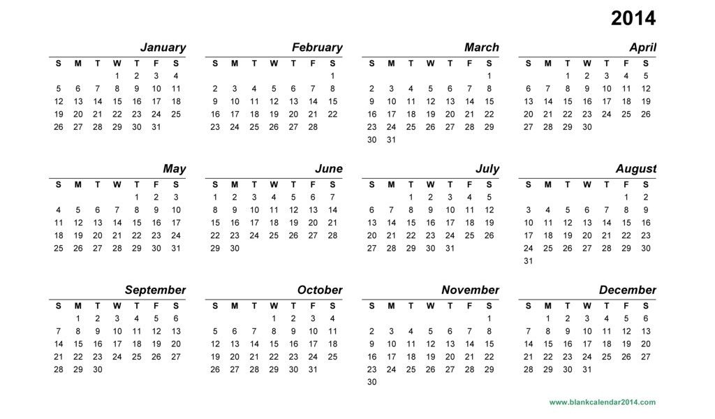 Annual Calendar Template 2014 14 Full 2014 Year Calendar Template ...