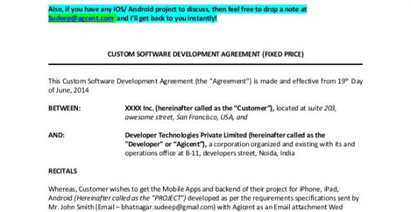 App Development Contract Template Agreement Sample Between iPhone App Developers and