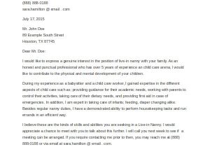 Applying for A Nanny Position Cover Letter 4 Nanny Cover Letters Sample Templates