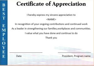 Appreciation Certificate Template for Employee Certificate Of Appreciation for Employees Task List