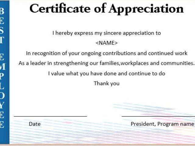 Appreciation Certificate Template for Employee Certificate Of ...