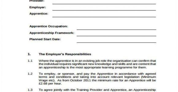 Apprentice Contract Of Employment Template 7 Apprenticeship Agreement form Samples Free Sample