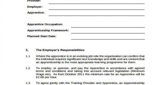 Apprenticeship Contract Template Uk 7 Apprenticeship Agreement form Samples Free Sample