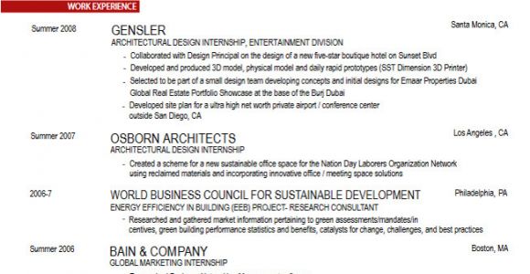 Architecture Student Resume Career Services Sample Resumes for Penndesign Students