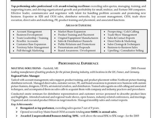 Area Of Expertise Resume Sample Regional Sales Resume Example ...