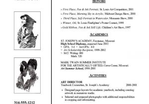 Art Student Resume Art School Admissions Resume