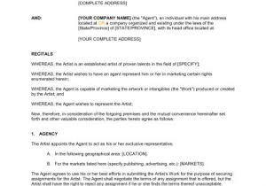 Artist Commission Contract Template Artist Agent Agreement Template Word Pdf by Business