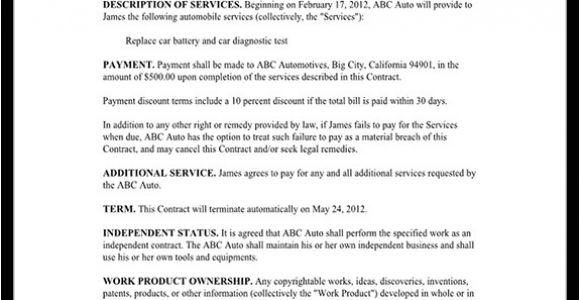 Auto Body Contract Template Auto Service Contract Car Repair Agreement Sample