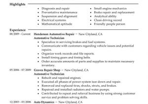 Auto Mechanic Resume Template Car Mechanic Resume Auto Skills Automotive Technician Pdf