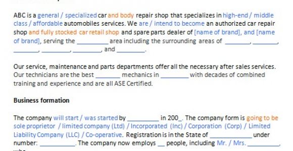 Automotive Repair Business Plan Template Business Plan Templates