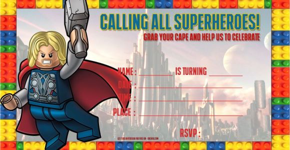 Avengers Happy Birthday Card Template Free Lego Thor Birthday Invitation Template Superhero