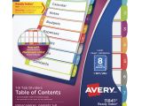 Avery 5 Tab Table Of Contents Template Avery Ready Index Table Of Contents Dividers 8 Tabs