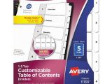 Avery 5 Tab Table Of Contents Template Superwarehouse Ready Index Customizable Table Of