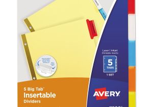 Avery 5 Tab Template 11109 Insertable Big Tab Dividers by Avery Ave11109