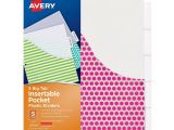Avery 5 Tab Template 11423 Avery Big Tab Insertable Plastic Dividers with Pockets 5